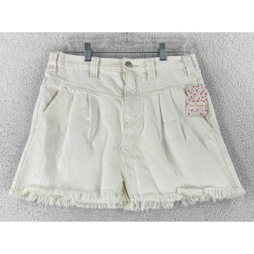 Free People Side Car Mini Skirt‎ Womens Size 28 White Denim Frayed Hem Casual